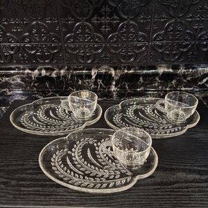 6pcs Federal Glass Homestead / Hospitality Snack Plates And Mugs, MCM Snack Set